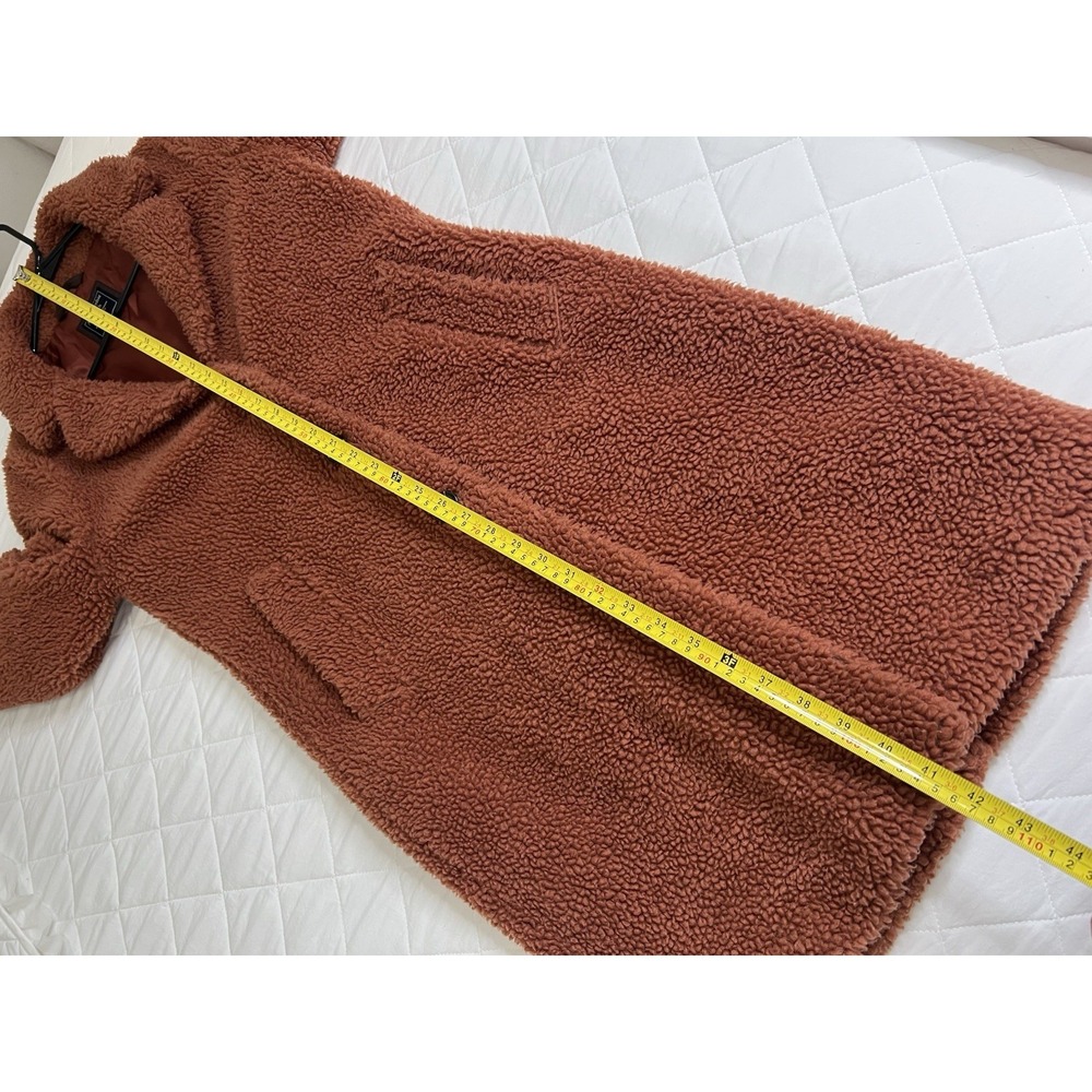 Abercrombie Teddy Sherpa Coat M Brown Long Plush Cozy Quiet Luxury Winter Jacket - Picture 8 of 9
